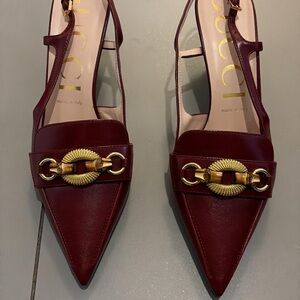 Gucci Burgundy Leather Heels with Gold Accent